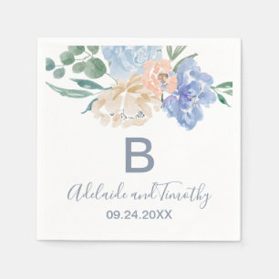 Serviette En Papier Mariage Monogramme Dusty Blue Florals
