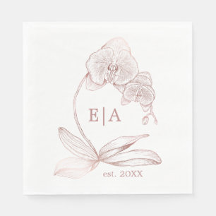 Serviette En Papier Mariage Monogramme Elegant Dusty Rose Orchid