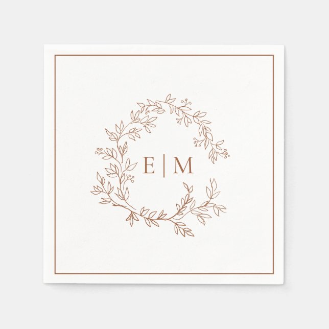 Serviette En Papier Mariage Monogramme en terre cuite moderne (Devant)