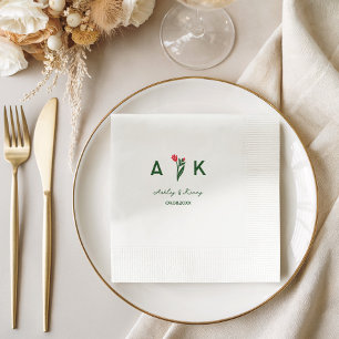 Serviette En Papier Mariage Monogramme Fleur Sauvage Art Populaire Col
