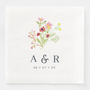 Serviette En Papier Mariage Monogramme Fleur sauvage rustique