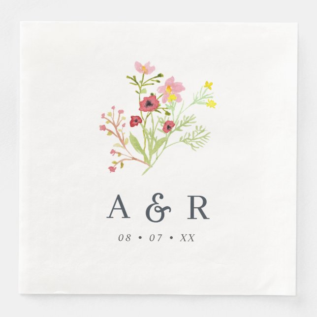 Serviette En Papier Mariage Monogramme Fleur sauvage rustique (Devant)