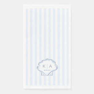 Serviette En Papier Mariage Monogramme Littoral Moderne Bleu Et Blanc