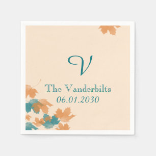 Serviette En Papier Mariage Monogramme Mariage Orange et Aqua