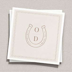 Serviette En Papier Mariage Monogramme Marron Western Fer à Cheval