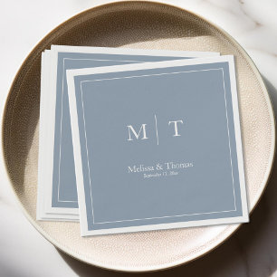 Serviette En Papier Mariage Monogramme minimaliste Dusty Blue moderne