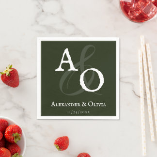 Serviette En Papier Mariage Monogramme minimaliste Emerald Green