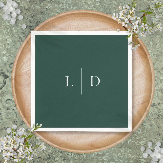 Serviette En Papier Mariage Monogramme minimaliste Emerald Green (Emerald Green Minimalist Monogram Wedding Napkins)