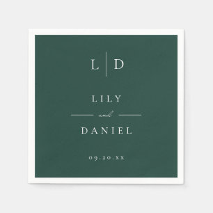 Serviette En Papier Mariage Monogramme minimaliste Emerald Green