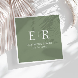 Serviette En Papier Mariage Monogramme minimaliste vert olive