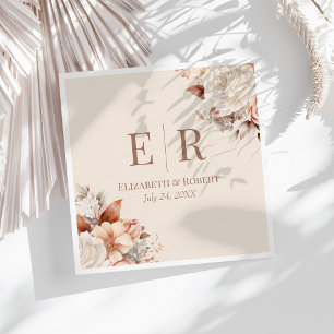 Serviette En Papier Mariage Monogramme Mocha Mocha Floral