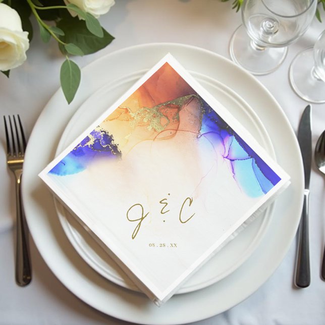 Serviette En Papier Mariage Monogramme moderne et dynamique (Vibrant Modern Monogram Wedding Napkins.)