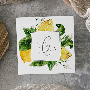 Serviette En Papier Mariage Monogramme moderne Lemon Garden