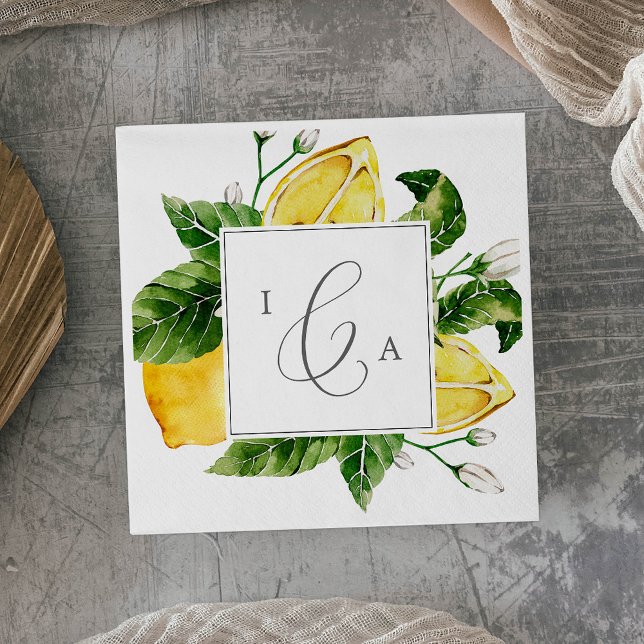 Serviette En Papier Mariage Monogramme moderne Lemon Garden (Créateur téléchargé)