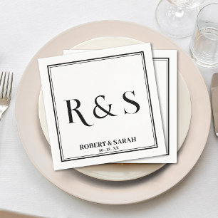 Serviette En Papier Mariage Monogramme moderne simple à double bordure