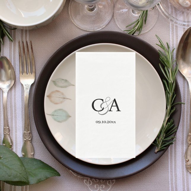 Serviette En Papier Mariage monogramme noir blanc (Créateur téléchargé)