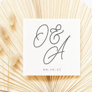 Serviette En Papier Mariage Monogramme noir et blanc