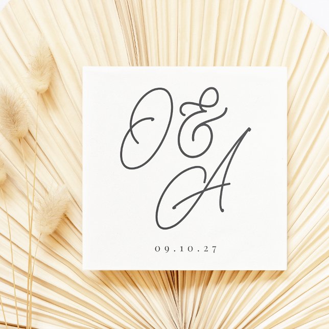 Serviette En Papier Mariage Monogramme noir et blanc (Créateur téléchargé)