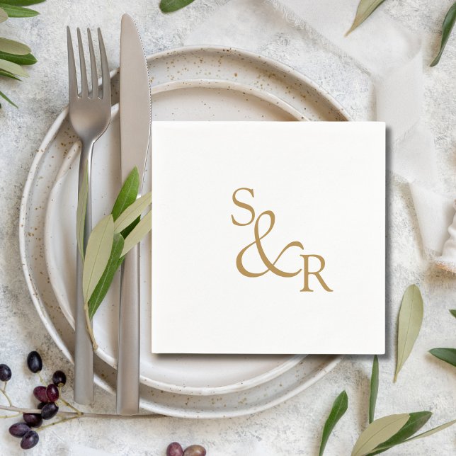Serviette En Papier Mariage monogramme or minimal simple (Créateur téléchargé)