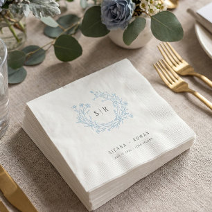 Serviette En Papier Mariage Monogramme Orné Bleu Douce Bohème