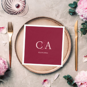 Serviette En Papier Mariage monogramme rose Bourgogne