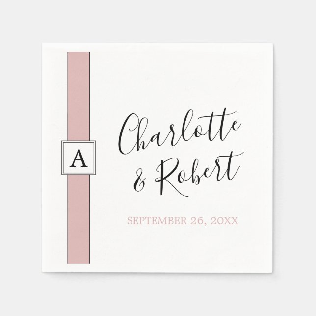 Serviette En Papier Mariage monogramme rose Rose Dusty personnalisé (Devant)