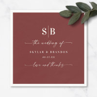 Mariage Monogramme rouge cannelle couleur solide