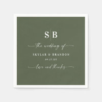 Mariage monogramme simple couleur solide vert fonc