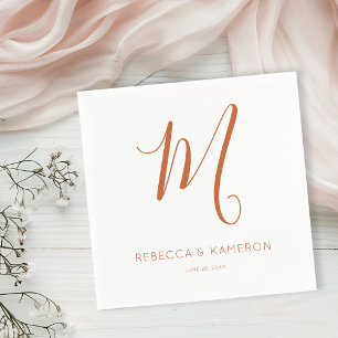 Serviette En Papier Mariage Monogramme simple et élégant en terre cuit