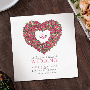Serviette En Papier Mariage monogramme tulipes rouges dessin d'encre d