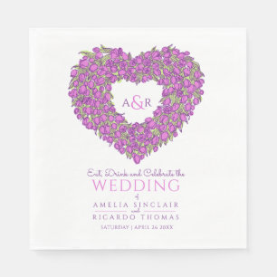 Serviette En Papier Mariage monogramme tulipes violet dessin d'encre d