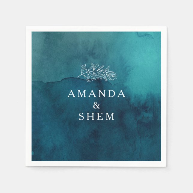 Serviette En Papier Mariage Moody Ocean Watercolor (Devant)