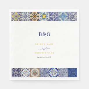 Serviette En Papier Mariage Motif de tuiles portugaises méditerranéenn