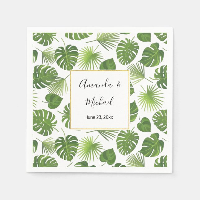 Serviette En Papier Mariage Motif Feuille élégant Green Tropical (Devant)