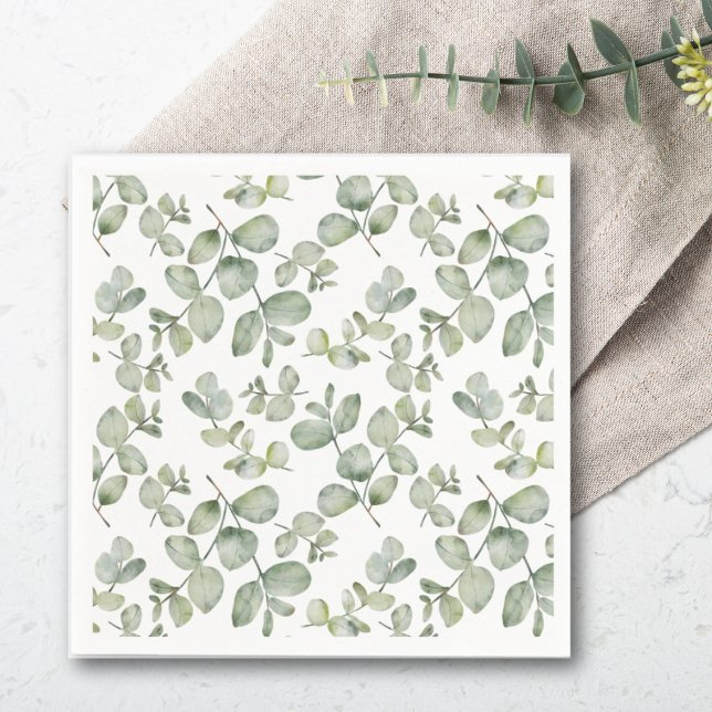 Serviette En Papier Mariage Motif vert Eucalyptus Sage moderne (Créateur téléchargé)