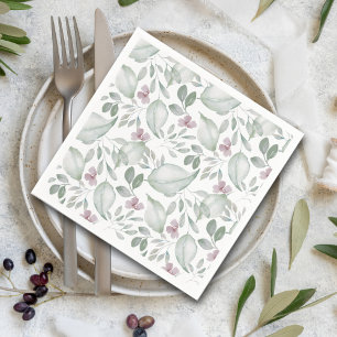 Serviette En Papier Mariage Motif vert moderne Watercolor