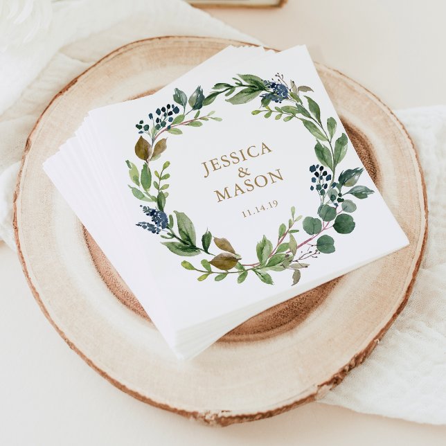 Serviette En Papier Mariage Napkin Greenery Cocktail Napkin (Créateur téléchargé)