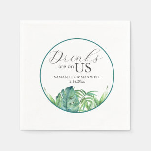 Serviette En Papier Mariage Napkins Aquarelle tropicale Palm Feuille