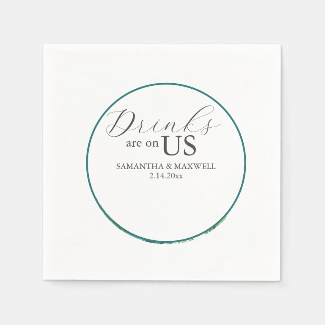 Serviette En Papier Mariage Napkins Aquarelle tropicale Palm Feuille (Devant)