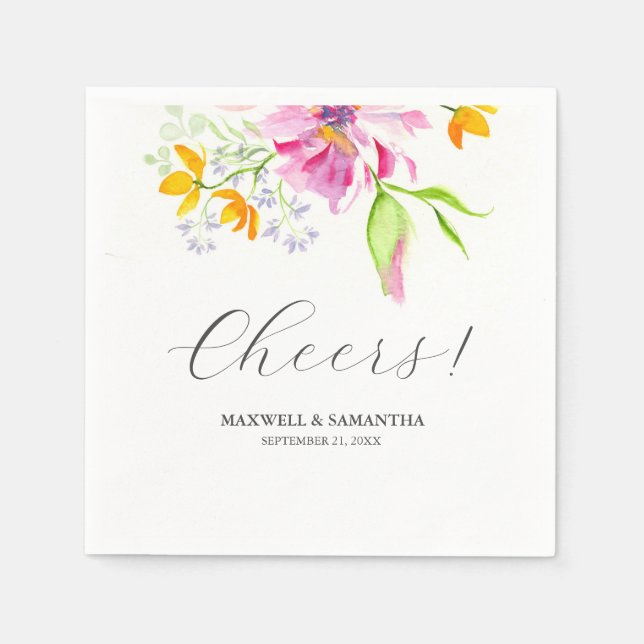 Serviette En Papier Mariage Napkins Botanique Rose Flores (Devant)