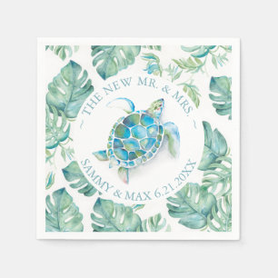 Serviette En Papier Mariage Napkins Tropical Sea Turtle Watercolor