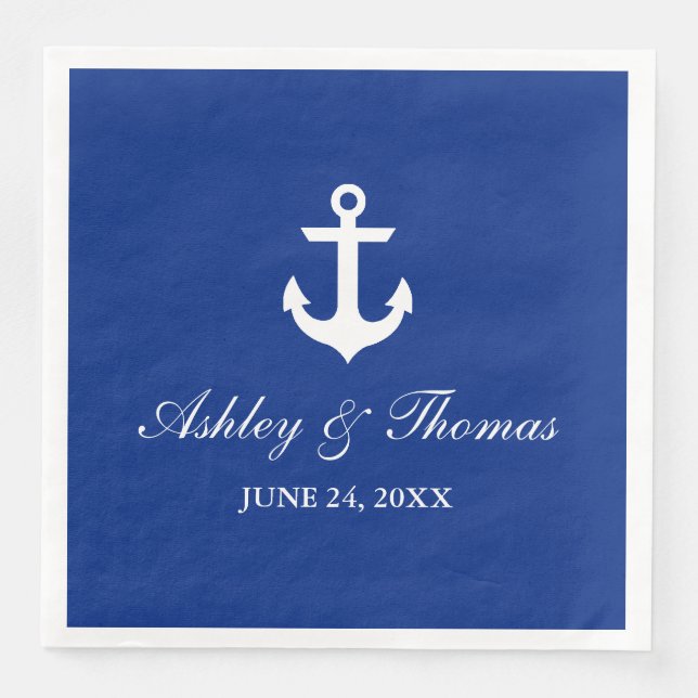 Serviette En Papier Mariage nautique Ancre Bleu D (Devant)