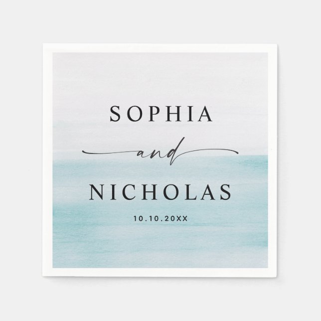 Serviette En Papier Mariage nautique minimaliste bleu aquarelle (Devant)