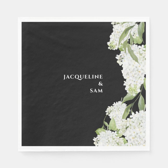 Serviette En Papier Mariage noir blanc Hydrangeas (Devant)