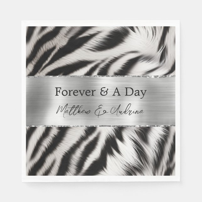 Serviette En Papier Mariage noir blanc Zebra (Devant)