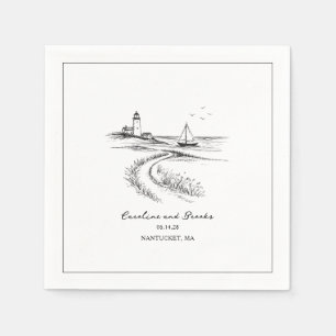 Serviette En Papier Mariage noir et blanc dessiné à la main sur le thè