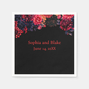Serviette En Papier Mariage noir et rouge gothique floral foncé