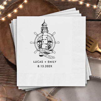 Serviette En Papier Mariage noir foncé du phare marin nautique
