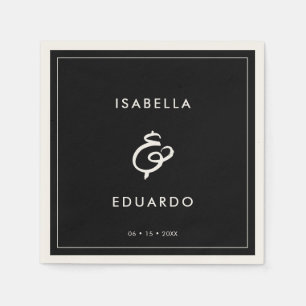 Serviette En Papier Mariage noir moderne contemporain