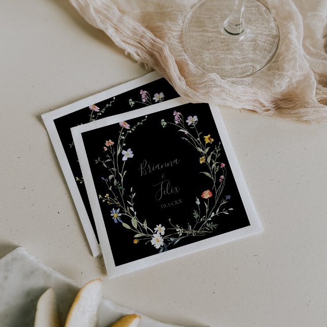 Serviette En Papier Mariage noir sauvage Multicolor Floral Napkin (Créateur téléchargé)